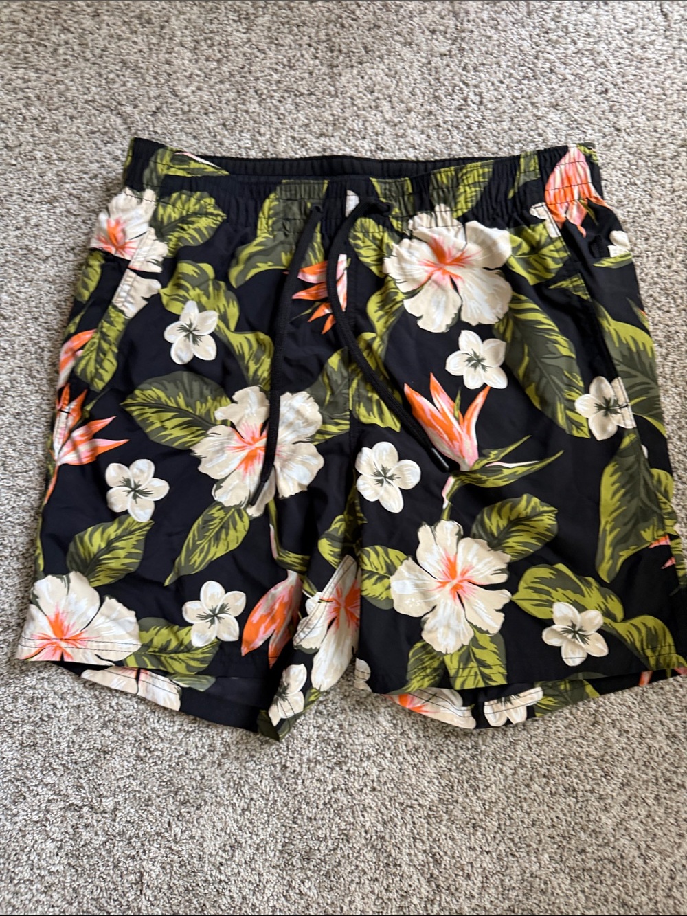 Men's Black Tropical Floral Swim Shorts